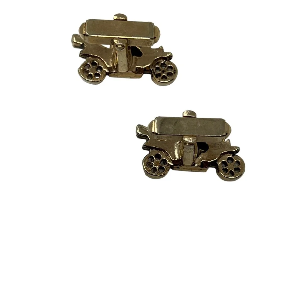 Vintage Mens Antique Car‎ Cuff Links Gold Tone